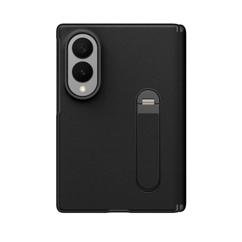 For Samsung Galaxy Z Fold8 Case Magnetic Hinge Kickstand Leather + PC Phone Cover with Tempered Glass Film - Black - 2