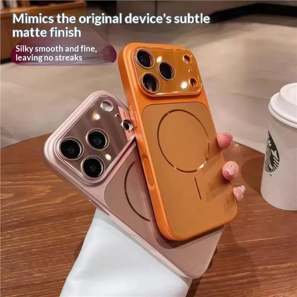 For iPhone 17 Pro Max Magnetic Case AG Matte PC + TPU Shockproof Phone Cover with Lens Film - Orange - 6