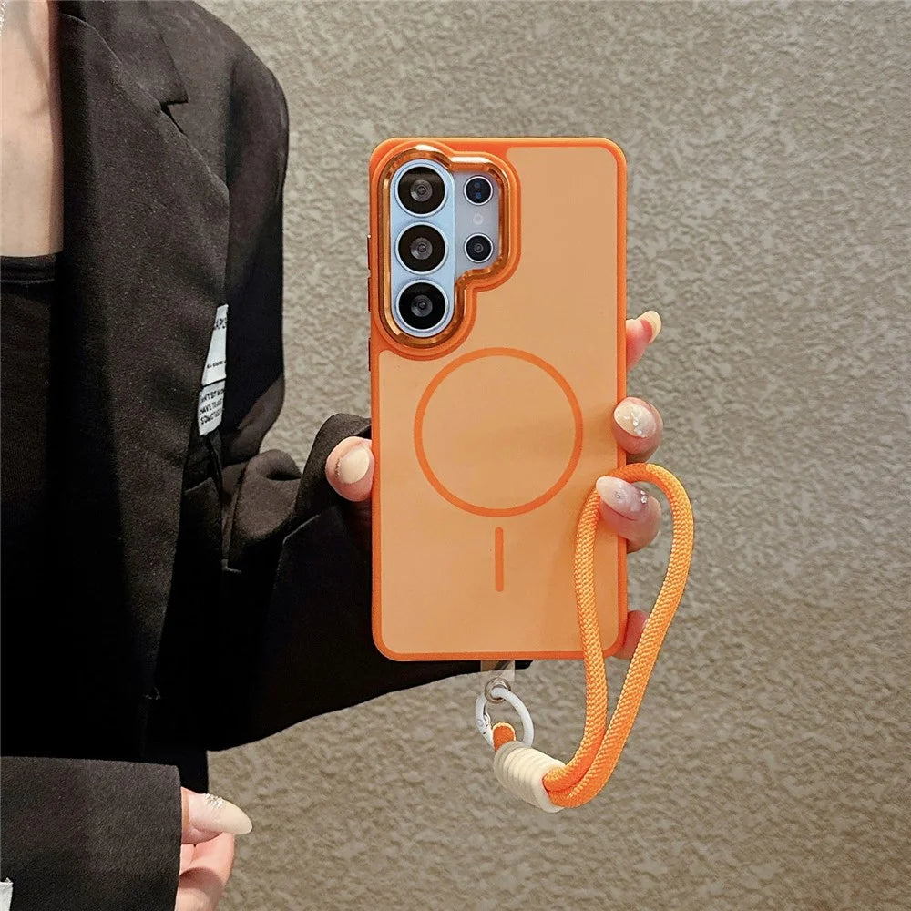 For Samsung Galaxy S26 Ultra Magnetic Case with Lanyard Skin-Feel PC + TPU Shockproof Phone Cover - Orange - 6