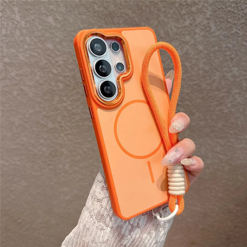 For Samsung Galaxy S25 Ultra Magnetic Case with Lanyard Skin-Feel PC + TPU Shockproof Phone Cover - Orange - 1
