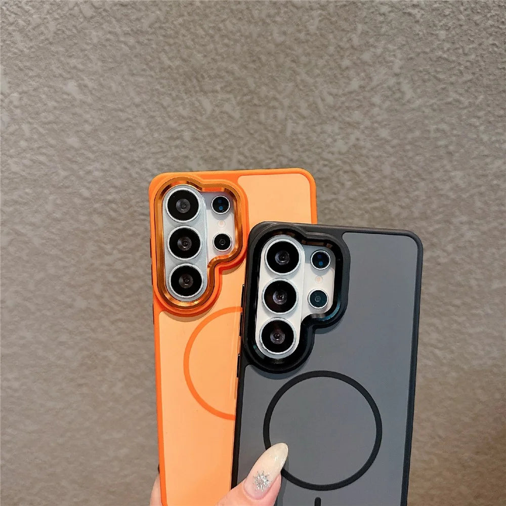 For Samsung Galaxy S25 Ultra Magnetic Case with Lanyard Skin-Feel PC + TPU Shockproof Phone Cover - Orange - 3