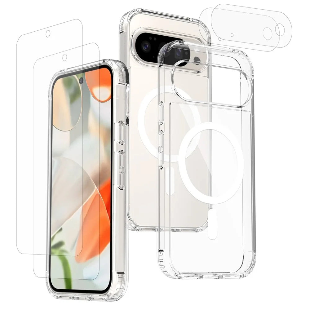 For Google Pixel 11 Pro XL Magnetic Case TPU + PC Clear Phone Cover with 2Pcs Camera Protector + 2Pcs Screen Protector - Transparent - 1