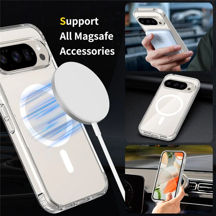 For Google Pixel 11 Pro XL Magnetic Case TPU + PC Clear Phone Cover with 2Pcs Camera Protector + 2Pcs Screen Protector - Transparent - 6