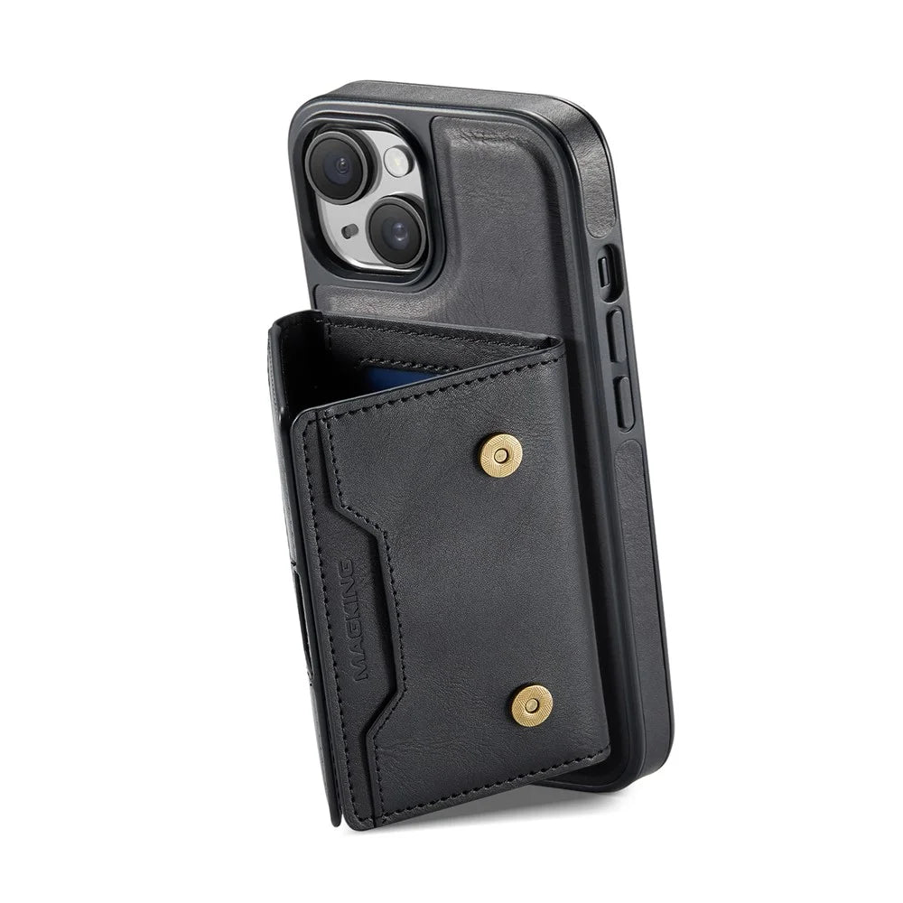 MAGKING K4 Series For iPhone 15 Plus Magnetic Case Detachable Wallet PU TPU PC Phone Cover - Black - 3