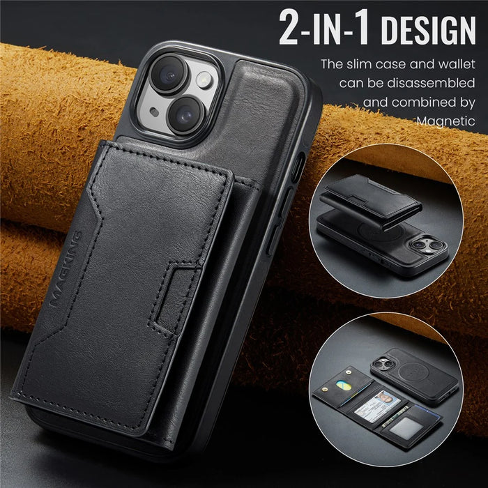 MAGKING K4 Series For iPhone 15 Plus Magnetic Case Detachable Wallet PU TPU PC Phone Cover - Black - 6