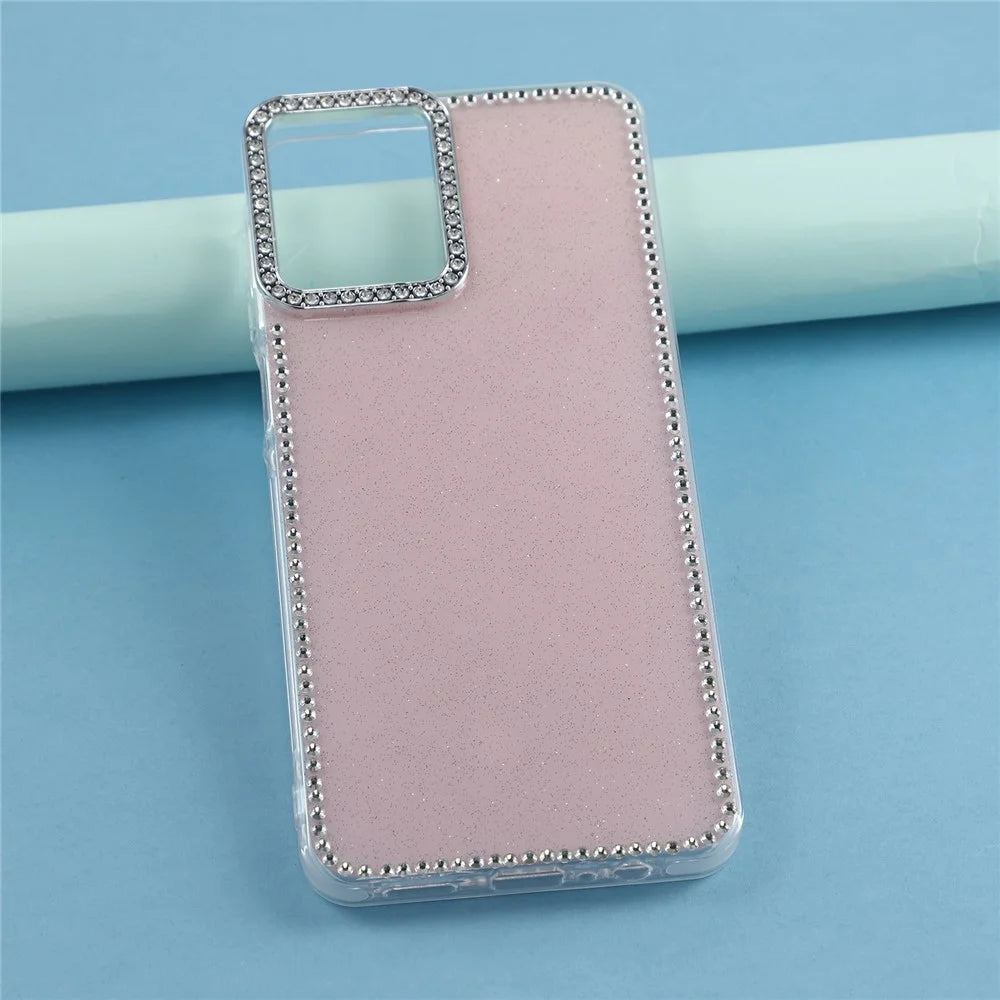 For Samsung Galaxy A07 4G  /  A07 5G  /  A06 4G  /  A06 5G Case Rhinestone Edge Glitter Back TPU + PC IMD Phone Cover - Glitter Light Pink - 2