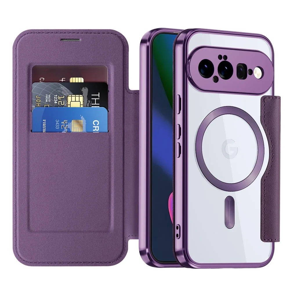 For Google Pixel 11 Magnetic Case RFID Blocking Card Holder Leather Phone Cover with Lens Film - Dark Purple - 2