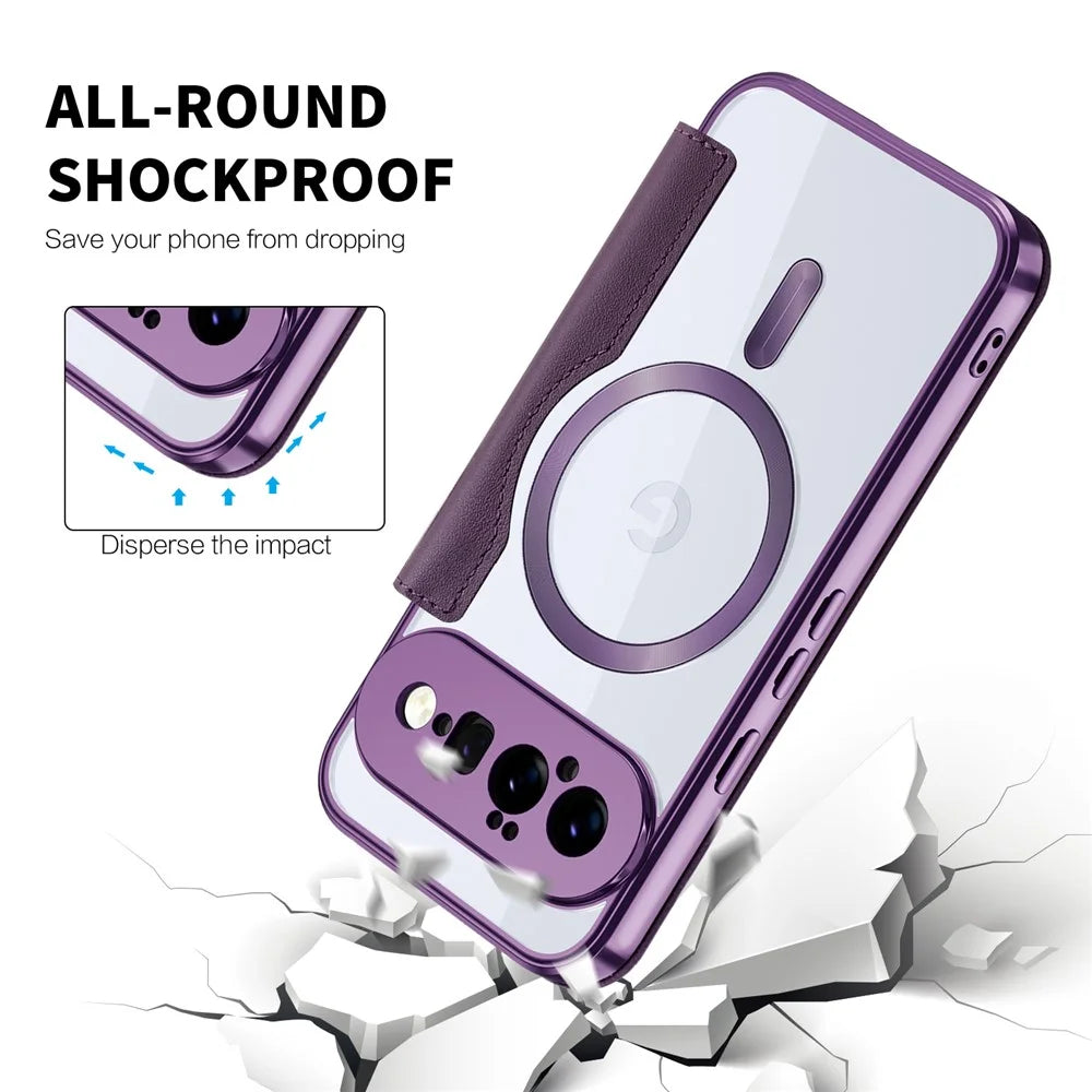 For Google Pixel 11 Magnetic Case RFID Blocking Card Holder Rhombus PU Leather Phone Cover with Lens Film - Dark Purple - 6