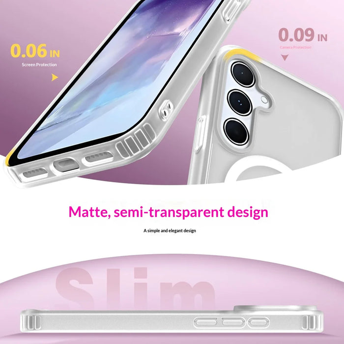 For Samsung Galaxy A35 5G Magnetic Case PC + TPU Matte Phone Cover with 2Pcs Camera Protector + 2Pcs Screen Protector - White - 7