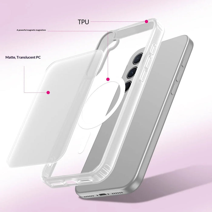 For Samsung Galaxy A55 5G Magnetic Case PC + TPU Matte Phone Cover with 2Pcs Camera Protector + 2Pcs Screen Protector - White - 4