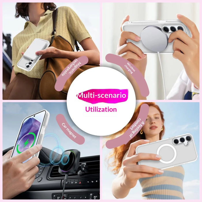 For Samsung Galaxy A55 5G Magnetic Case PC + TPU Matte Phone Cover with 2Pcs Camera Protector + 2Pcs Screen Protector - White - 5