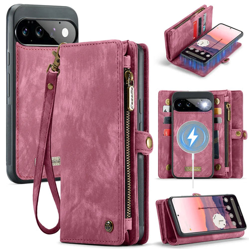 CASEME for Google Pixel 11 Pro / Google Pixel 11 008 Phone Cases Leather Cover with Detachable Wallet and Strap - Red - 1