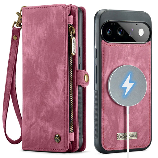 CASEME for Google Pixel 11 Pro / Google Pixel 11 008 Phone Cases Leather Cover with Detachable Wallet and Strap - Red - 2