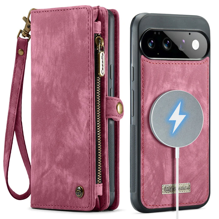 CASEME for Google Pixel 11 Pro / Google Pixel 11 008 Phone Cases Leather Cover with Detachable Wallet and Strap - Red - 2