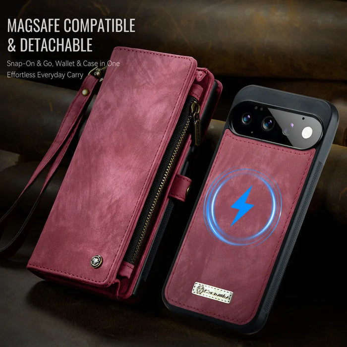 CASEME for Google Pixel 11 Pro / Google Pixel 11 008 Phone Cases Leather Cover with Detachable Wallet and Strap - Red - 5