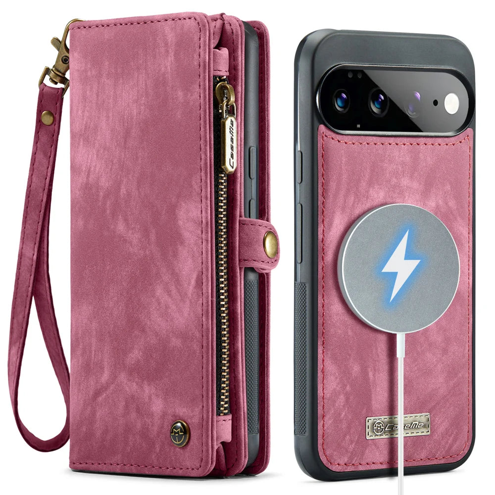 CASEME for Google Pixel 11 Pro XL 008 Phone Cases Leather Cover with Detachable Wallet and Strap - Red - 2