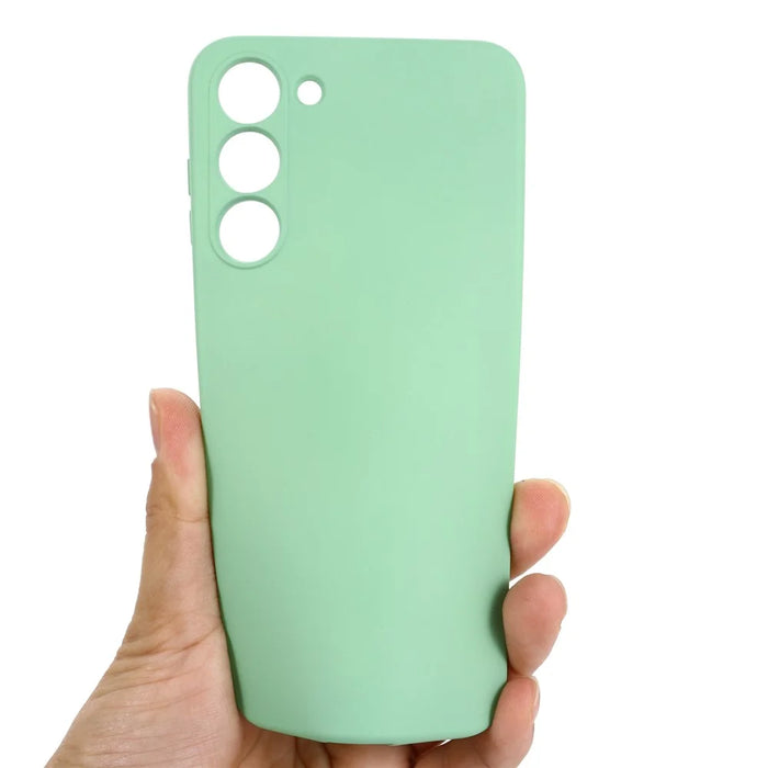 For Samsung Galaxy S23 Phone Protector Case, Liquid Silicone + Soft Lining Protective Back Cover with Strap - Green - 3