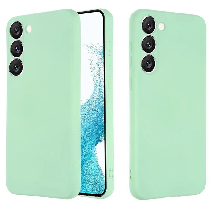 For Samsung Galaxy S23 Phone Protector Case, Liquid Silicone + Soft Lining Protective Back Cover with Strap - Green - 7