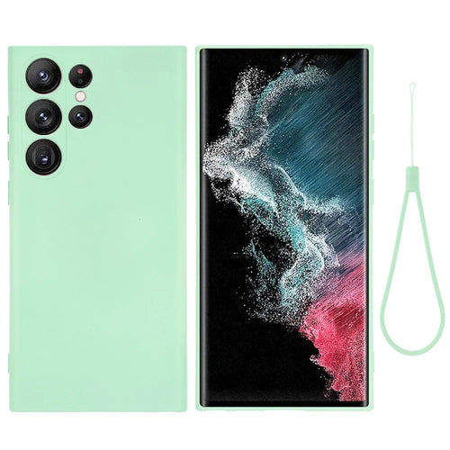 For Samsung Galaxy S23 Ultra Scratch Proof Phone Case, Liquid Silicone + Soft Lining Protective Back Cover with Strap - Green - 1