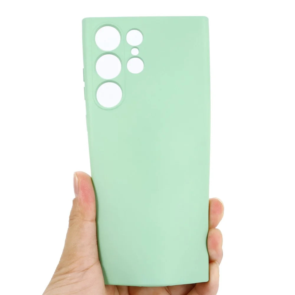 For Samsung Galaxy S23 Ultra Scratch Proof Phone Case, Liquid Silicone + Soft Lining Protective Back Cover with Strap - Green - 3