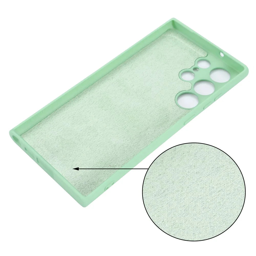 For Samsung Galaxy S23 Ultra Scratch Proof Phone Case, Liquid Silicone + Soft Lining Protective Back Cover with Strap - Green - 5