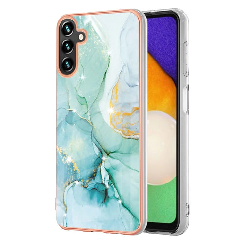 For Samsung Galaxy A14 5G / A14 4G TPU Case with IMD Marble Pattern Electroplated Back Cover - Green 003 - 1