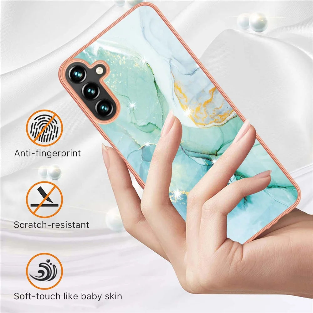 For Samsung Galaxy A14 5G / A14 4G TPU Case with IMD Marble Pattern Electroplated Back Cover - Green 003 - 2