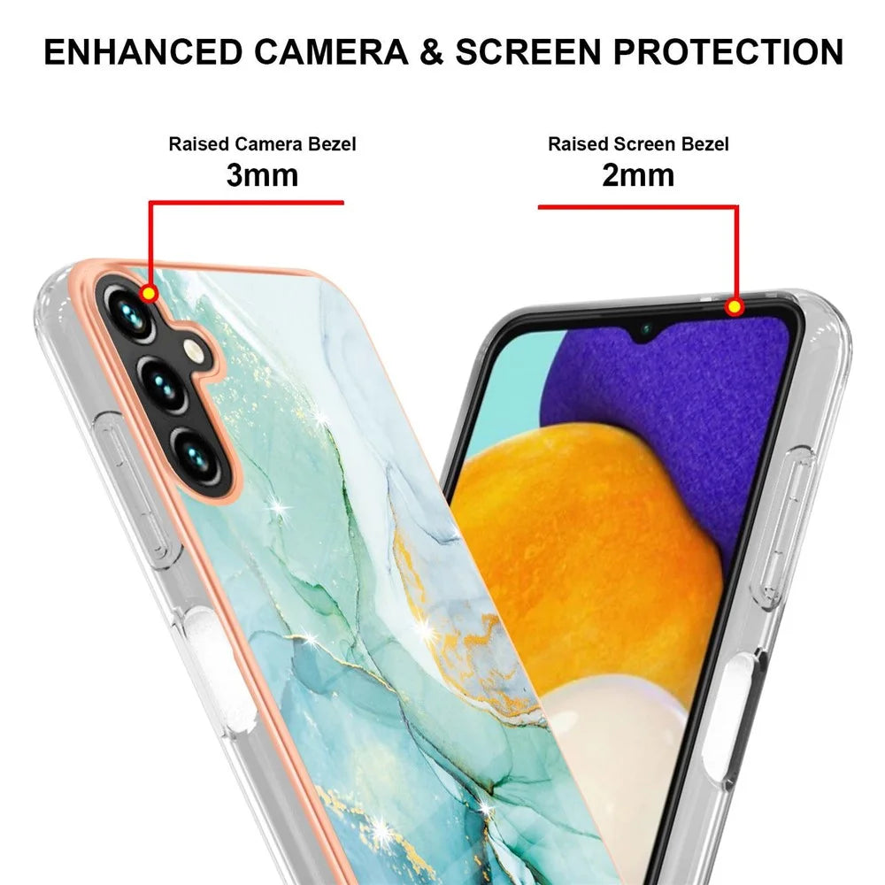 For Samsung Galaxy A14 5G / A14 4G TPU Case with IMD Marble Pattern Electroplated Back Cover - Green 003 - 4