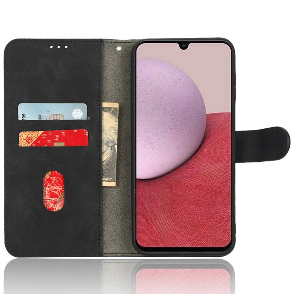 For Samsung Galaxy A14 5G / A14 4G PU Leather Stand Magnetic Clasp Shockproof Case Skin-Touch Feeling Flip Phone Wallet Cover - Black - 2