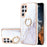 For Samsung Galaxy S23 Ultra Case with Ring Kickstand Marble Pattern Electroplating TPU Back Cover - White 006 - 1