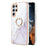 For Samsung Galaxy S23 Ultra Case with Ring Kickstand Marble Pattern Electroplating TPU Back Cover - White 006 - 2