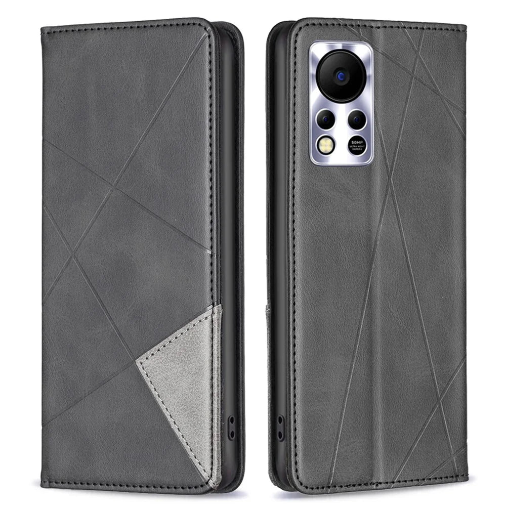 For Infinix Hot 11s NFC 4G Leather Case with Card Holder Imprinting Pattern Phone Stand Cover - Black - 1