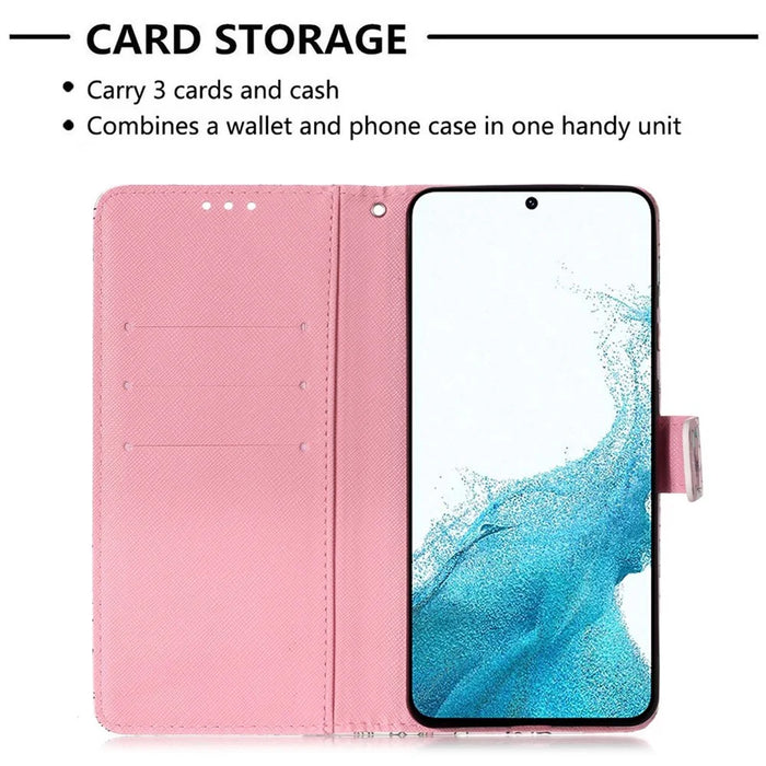 For Samsung Galaxy S23 Leather Case 3D Pattern Printing Wallet Stand Mobile Cover with Strap - Flower - 2