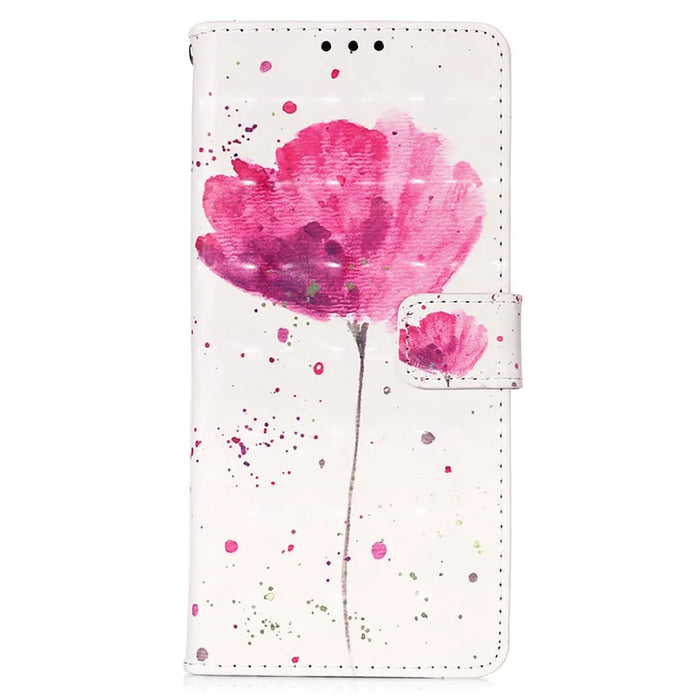 For Samsung Galaxy S23 Leather Case 3D Pattern Printing Wallet Stand Mobile Cover with Strap - Flower - 6