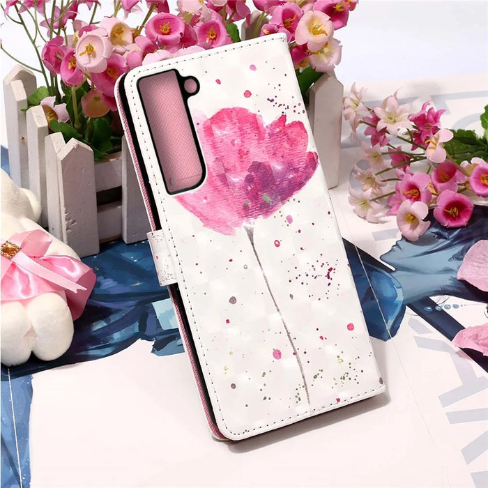 For Samsung Galaxy S23+ Leather Case 3D Pattern Printing Wallet Stand Mobile Cover with Strap - Flower - 5