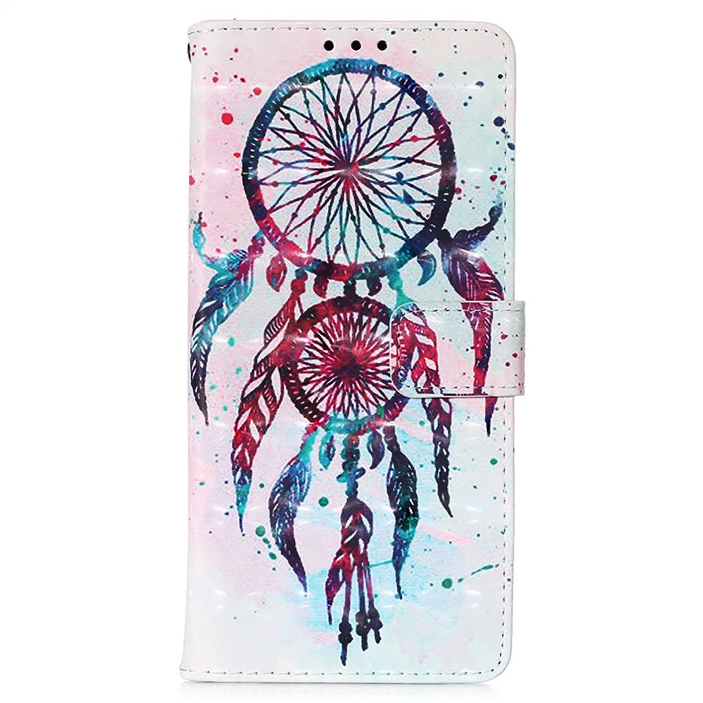 For Samsung Galaxy S23 Ultra Leather Case 3D Pattern Printing Wallet Stand Mobile Cover with Strap - Colorful Wind Chime - 6
