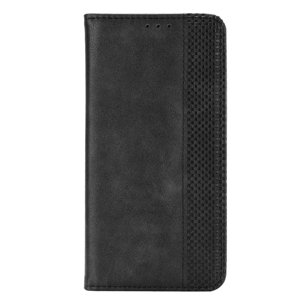 For Samsung Galaxy A14 5G / A14 4G Retro Texture Imprinted Pattern Phone Case PU Leather Magnetic Auto-absorbed Cover with Stand Wallet - Black - 6