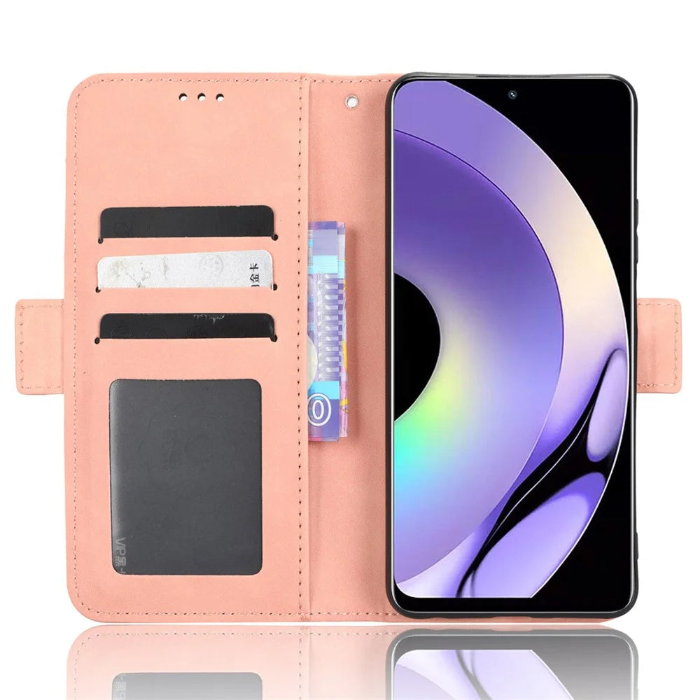 For Realme 10 4G PU Leather Wallet Phone Case Multiple Card Slots Stand Book Style Magnetic Closure Folio Cover - Pink - 2