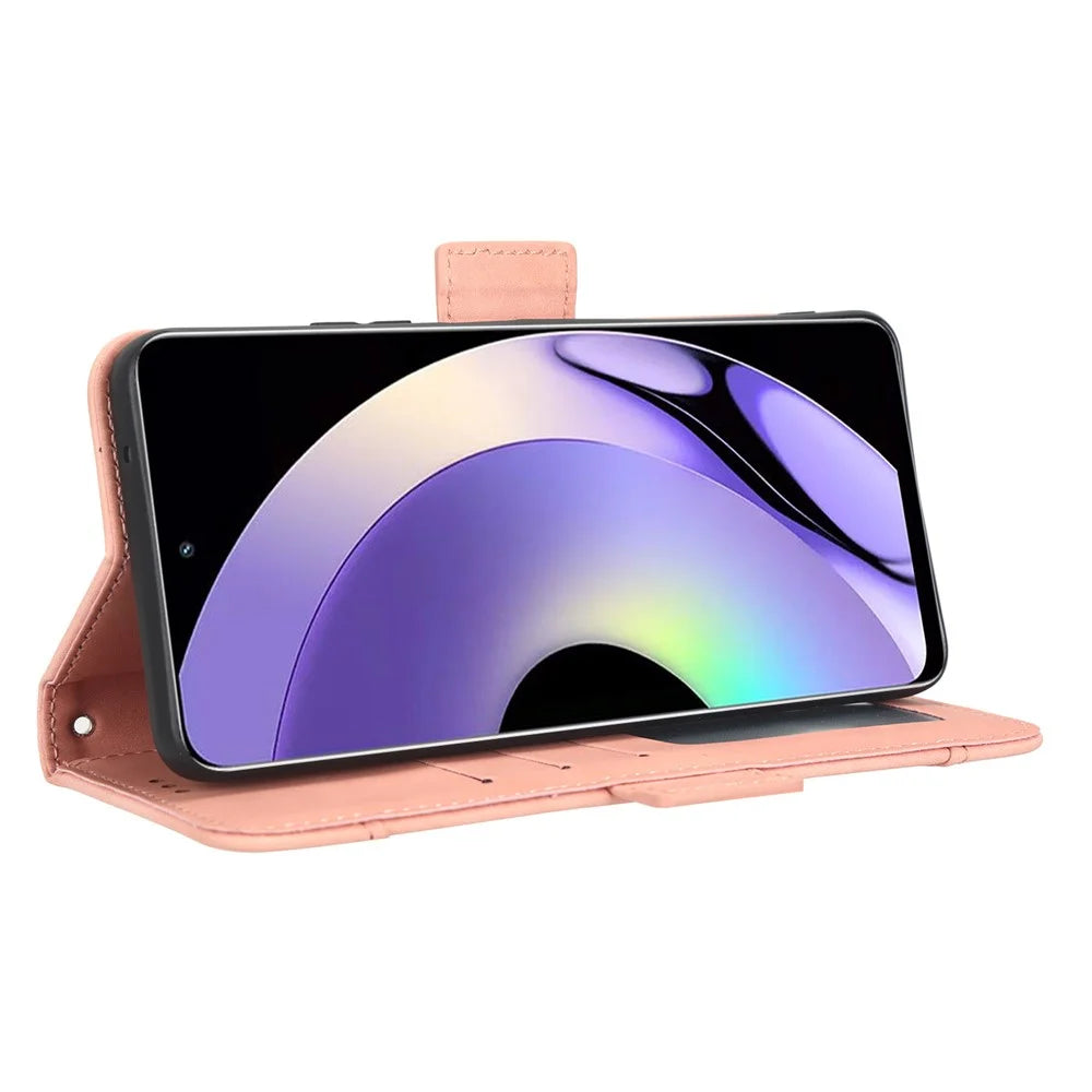 For Realme 10 4G PU Leather Wallet Phone Case Multiple Card Slots Stand Book Style Magnetic Closure Folio Cover - Pink - 3