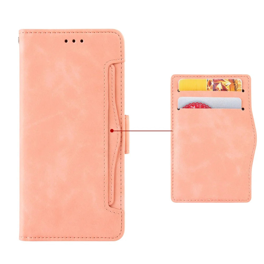For Realme 10 4G PU Leather Wallet Phone Case Multiple Card Slots Stand Book Style Magnetic Closure Folio Cover - Pink - 4
