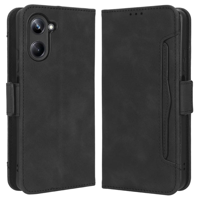 For Realme 10 Pro 5G PU Leather Multiple Card Slots Wallet Phone Case Folding Stand Magnetic Scratch-proof Protect Flip Cover - Black - 1