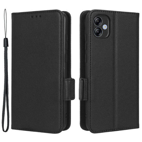 For Samsung Galaxy A04e 4G / F04 4G / M04 4G PU Leather Wallet Phone Case Dual Magnetic Clasp Litchi Texture Shockproof Flip Stand Cover - Black - 1