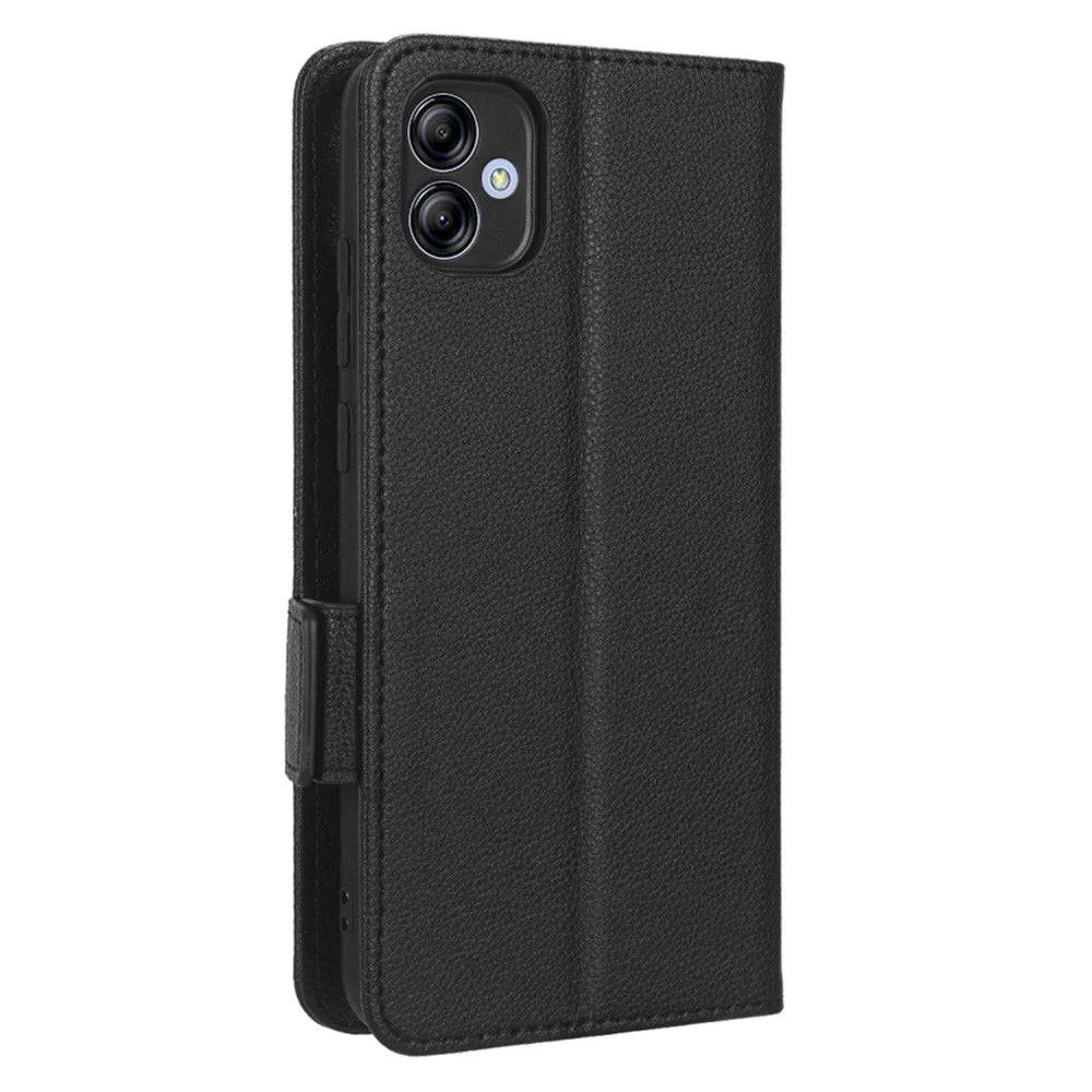 For Samsung Galaxy A04e 4G / F04 4G / M04 4G PU Leather Wallet Phone Case Dual Magnetic Clasp Litchi Texture Shockproof Flip Stand Cover - Black - 7