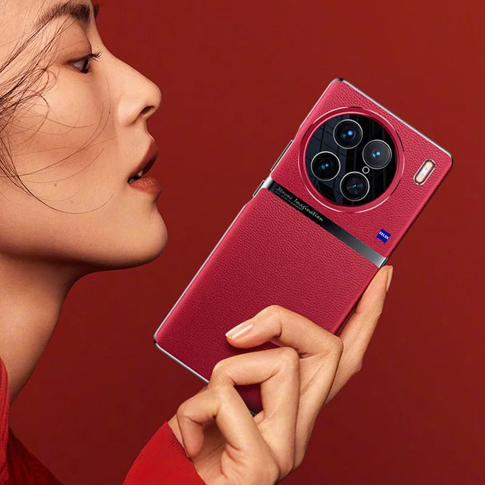 Shockproof Case for vivo X90 5G Anti-Fall Phone Case PC PU Leather Phone Shell - Red - 2