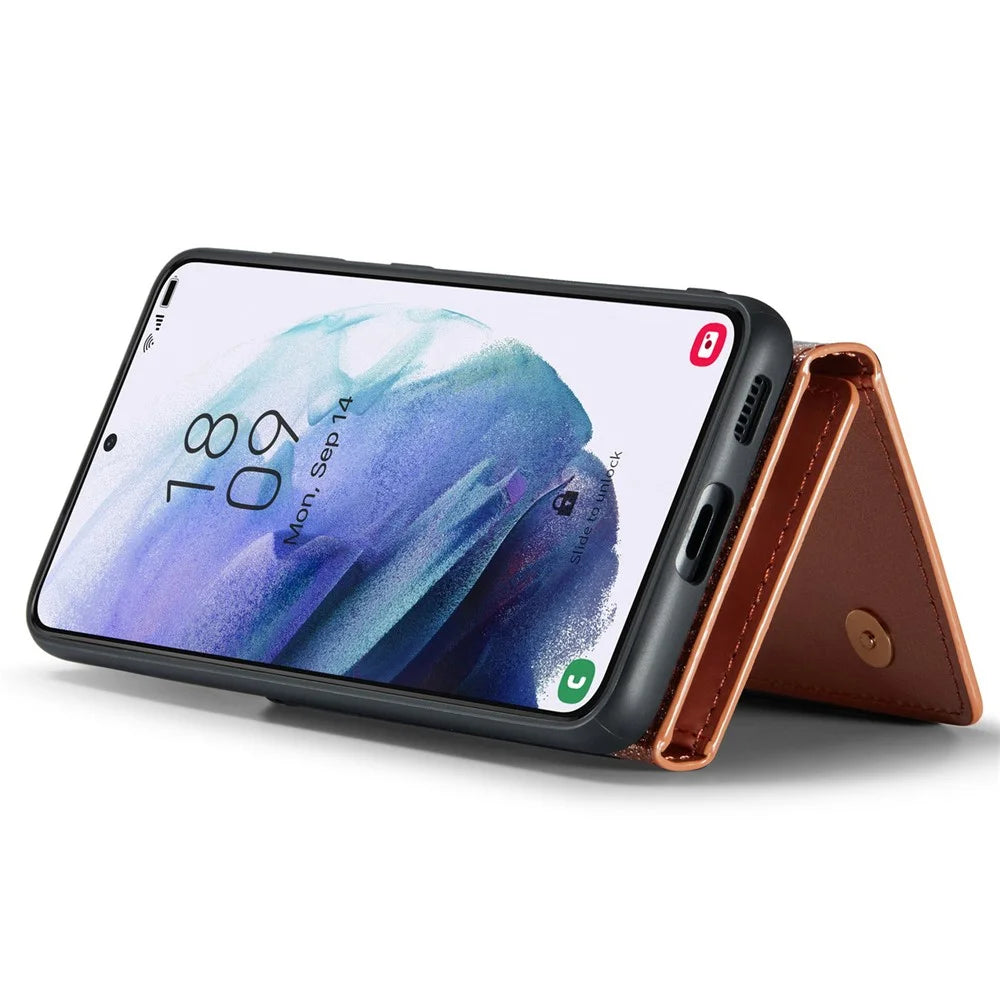DG.MING M3 Series For Samsung Galaxy S21+ 5G 2-in-1 Glittery PU Leather Coated PC+TPU Back Case Magnetic Detachable Zipper Wallet Scratch-proof Phone Cover with Kickstand - Rose Gold - 4