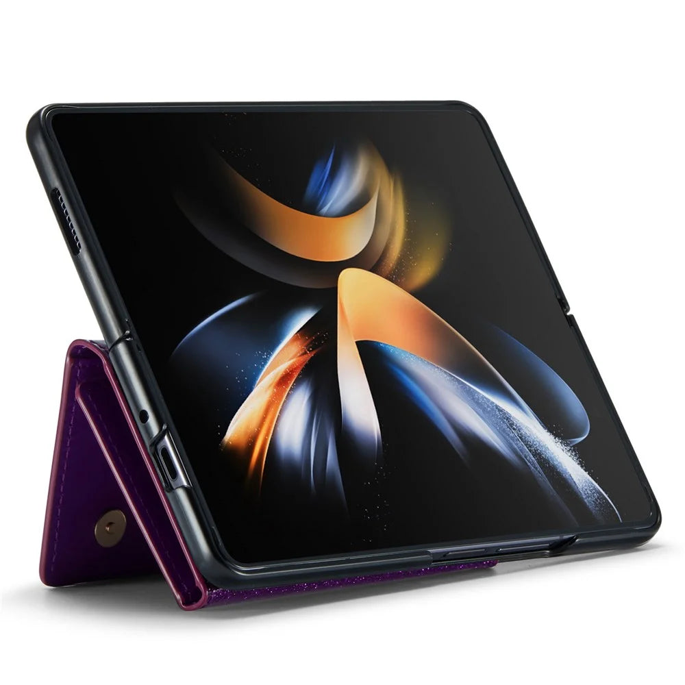 DG.MING M3 Series For Samsung Galaxy Z Fold4 5G 2-in-1 Glittery PU Leather Coated PC+TPU Back Case Magnetic Detachable Zipper Wallet Bump Proof Phone Cover with Kickstand - Dark Purple - 5