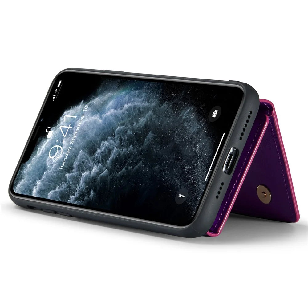 DG.MING M3 Series For iPhone 11 Pro 5.8 inch 2-in-1 Glittery PU Leather Coated PC+TPU Back Case Magnetic Detachable Zipper Wallet Fall Proof Phone Cover with Kickstand - Dark Purple - 4