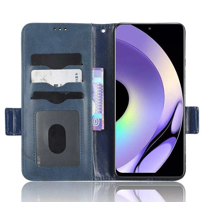 For Realme 10 4G Drop Protection Wallet PU Leather Stand Case Imprinted Triangle Pattern Cover with Hand Strap - Blue - 2