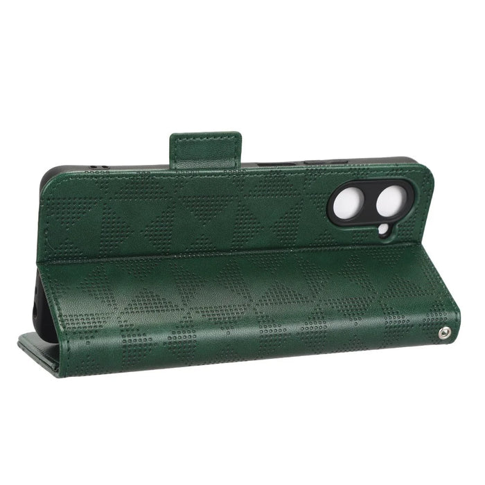 For Realme 10 Pro 5G PU Leather Stand Case Full Protection Phone Wallet Imprinted Triangle Pattern Cover with Hand Strap - Green - 3