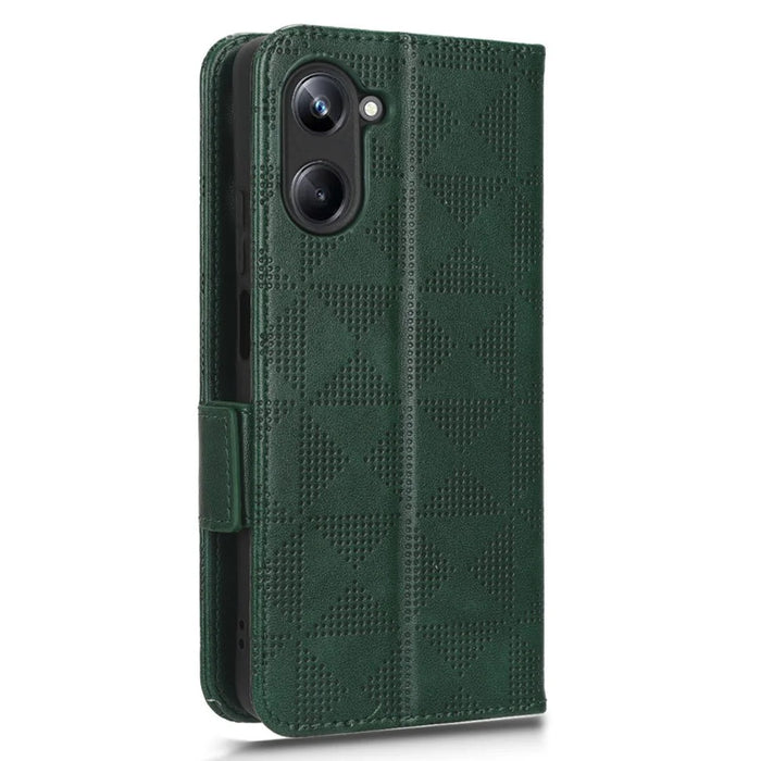 For Realme 10 Pro 5G PU Leather Stand Case Full Protection Phone Wallet Imprinted Triangle Pattern Cover with Hand Strap - Green - 6